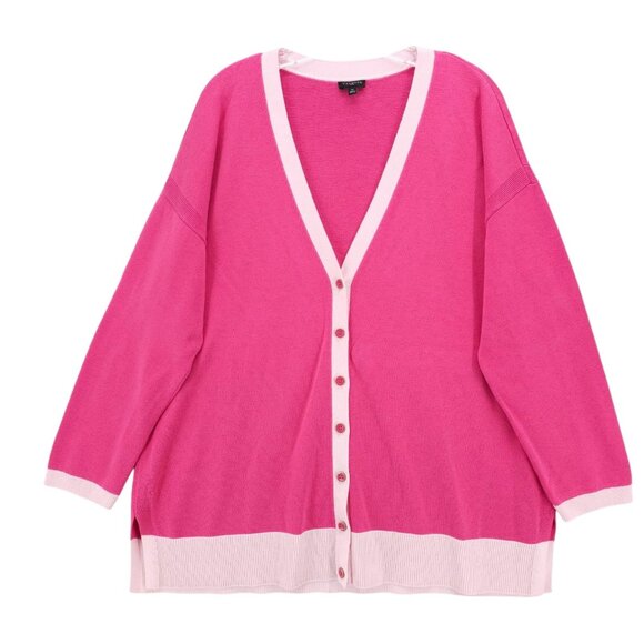 TALBOTS Pink Cardigan Contrasting Trim Stretch Knit EUC Size 1X - Picture 1 of 6